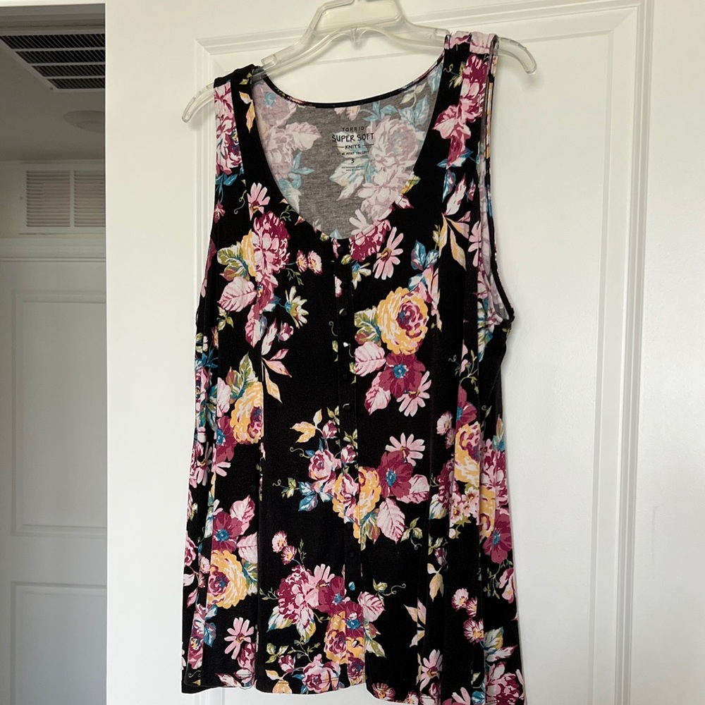 Torrid Black Tank Top with Colorful Floral Design